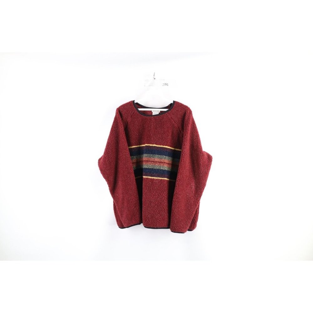 Vintage 90s Streetwear Womens Large Rainbow Striped Deep Pile Fleece Sweater USA